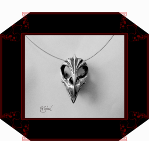 LilySeedorna-OrnamentumExMedio-Anhänger_Hähne-Vogelschädel-front-organisches_fantastisches_barockes_Design-Autorenschmuck-Fantasyschmuck-Gothic-Silber-Drachenschmuck-Lily-Seedorna_ist_eingetragenes_Markenzeichen